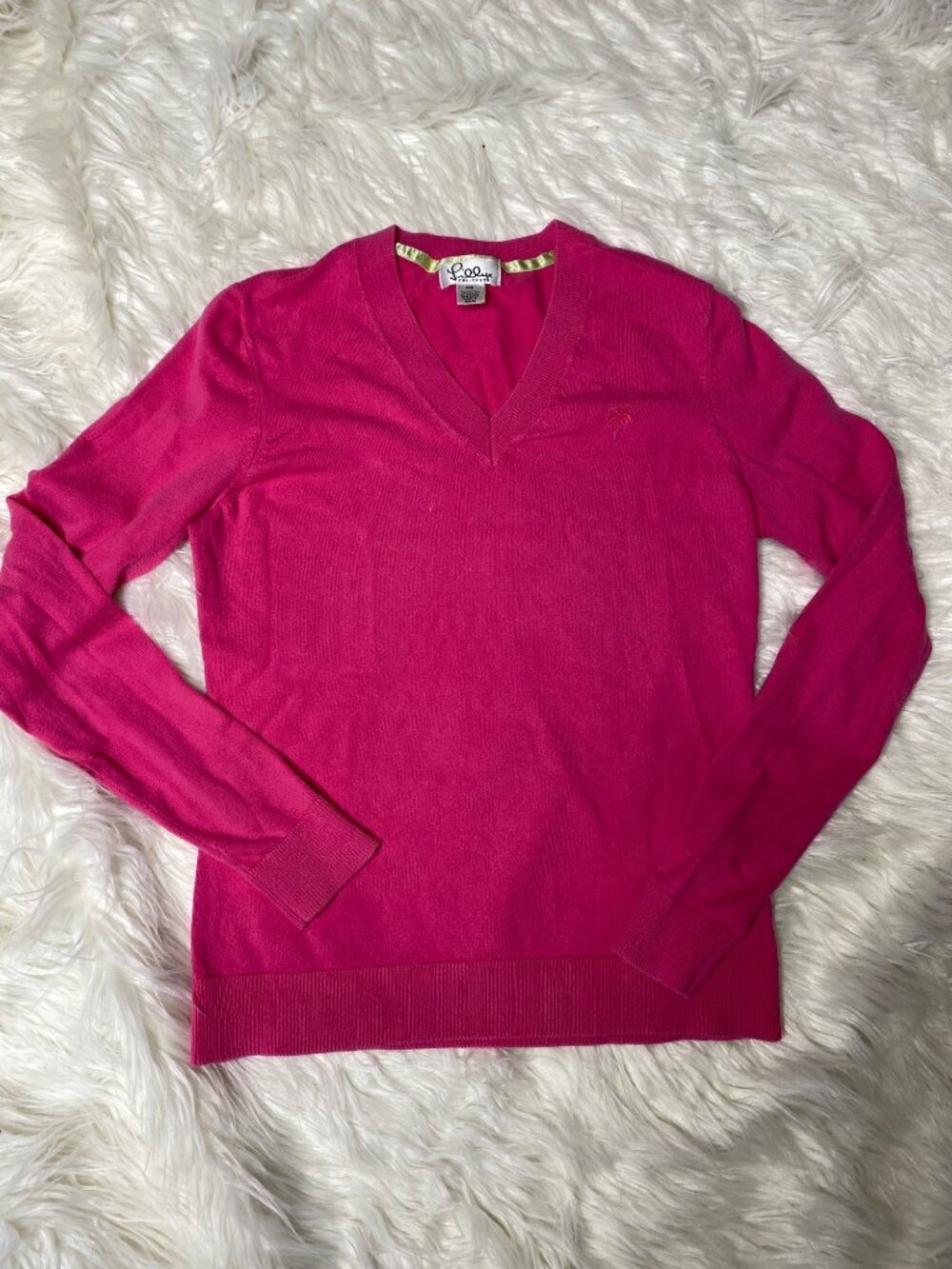 Vtg Lilly Pulitzer Sweater Womens XS Pink Long Sleeve VNeck Fitted Pullover‎ Y2K